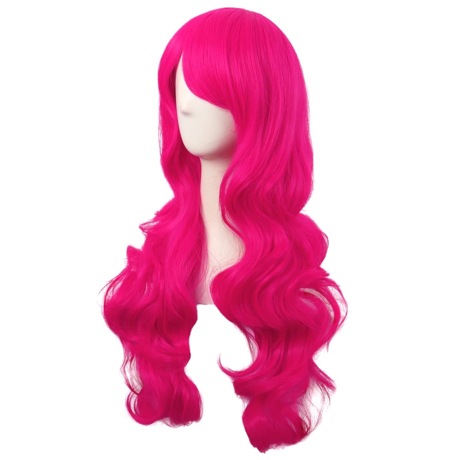 Elegant 28 Inch HotPink/black Curly Wig – Stylish Side Bangs for Bold Hairstyles