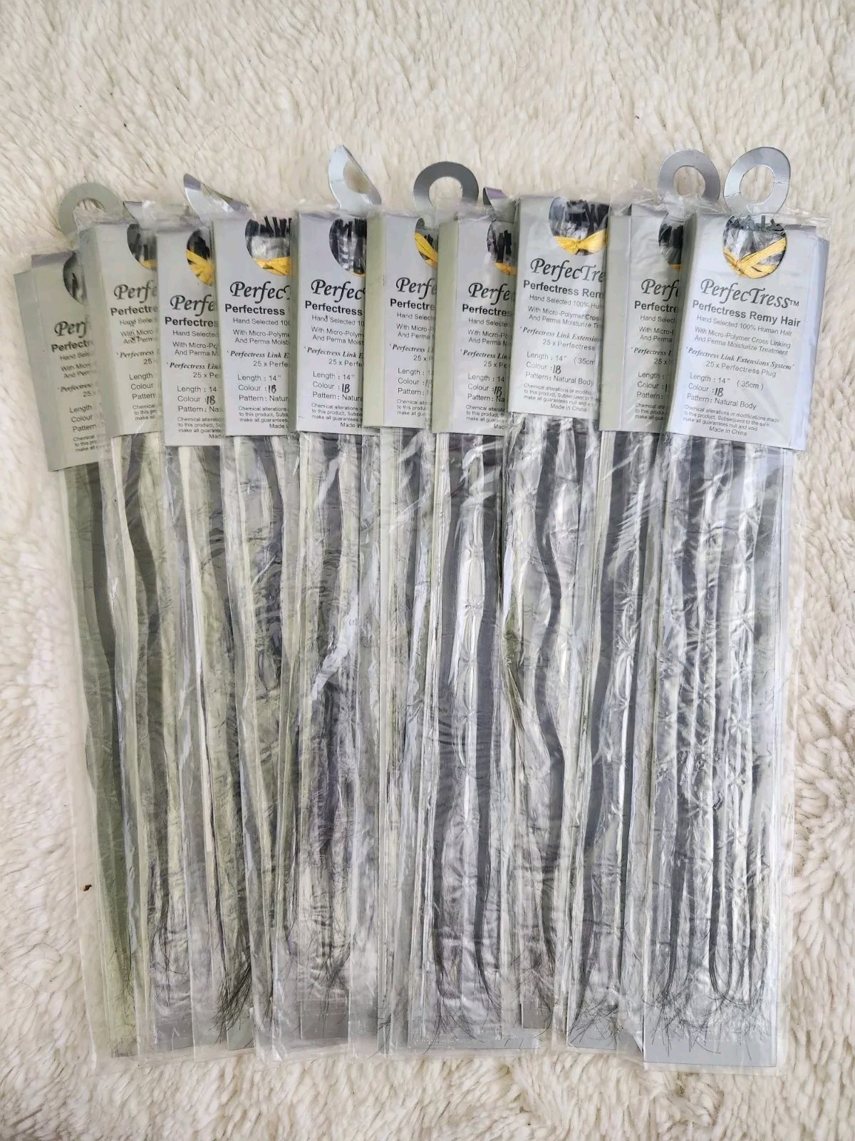PerfecTress Remy Hair Plugs 14″ Off Black (#1B) 25x Lot Of 10pks Natural Body