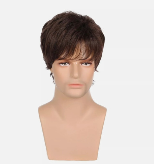 6 Inch Human Hair New Short Dark Brown Layered Men’s Wig