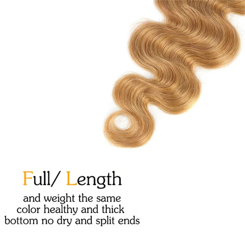 12A HONEY BLONDE 27# BRAZILIAN VIRGIN HAIR 3/4BUNDLES+FRONTAL BODY WAVE 390/490g