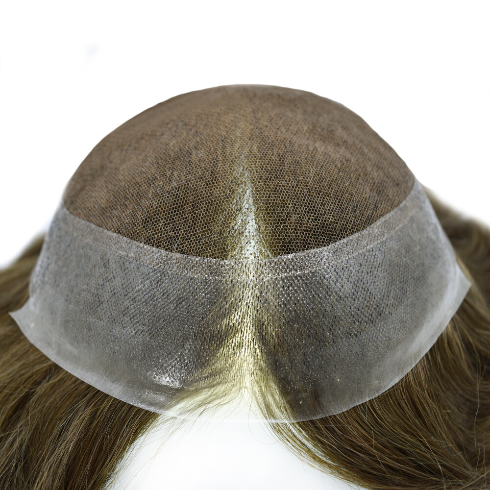 Mens Toupee Hairpiece French Lace Hair System Units Poly Skin Around Wig for Men