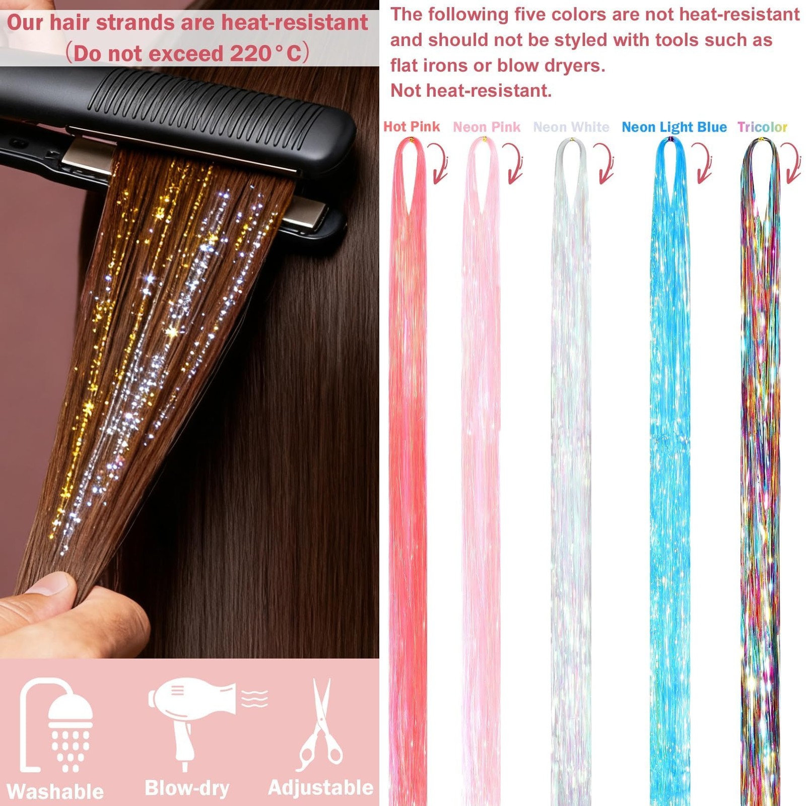 8400 Strands Hair Tinsel Kit 24 Colors 48in Heat Resistant Glitter Hair