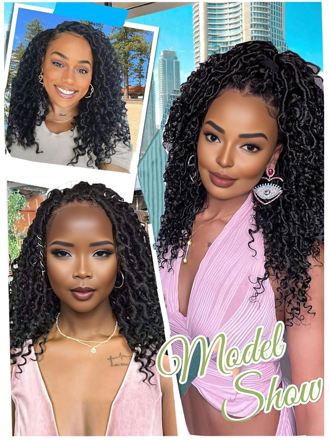 8 Packs Goddess Locs Crochet Hair for Black Women, 14 Inch (Pack of 8), 1B