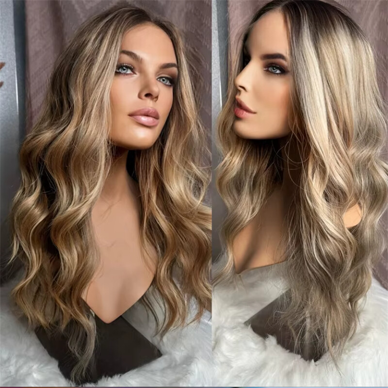 Golden Blonde with Honey Ash Blond Highlights Remy Human Hair Lace Front Wigs