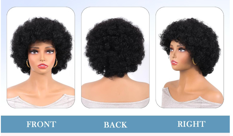 NWT 70’s Afro Wigs 100% Human Hair Short Curly Wig With Bangs 5inch, Glueless