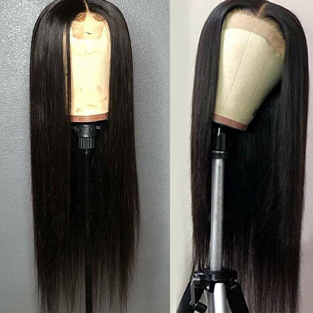 Heat Resistant Synthetic Lace Front Wigs Long Black Straight Glueless Soft Hair