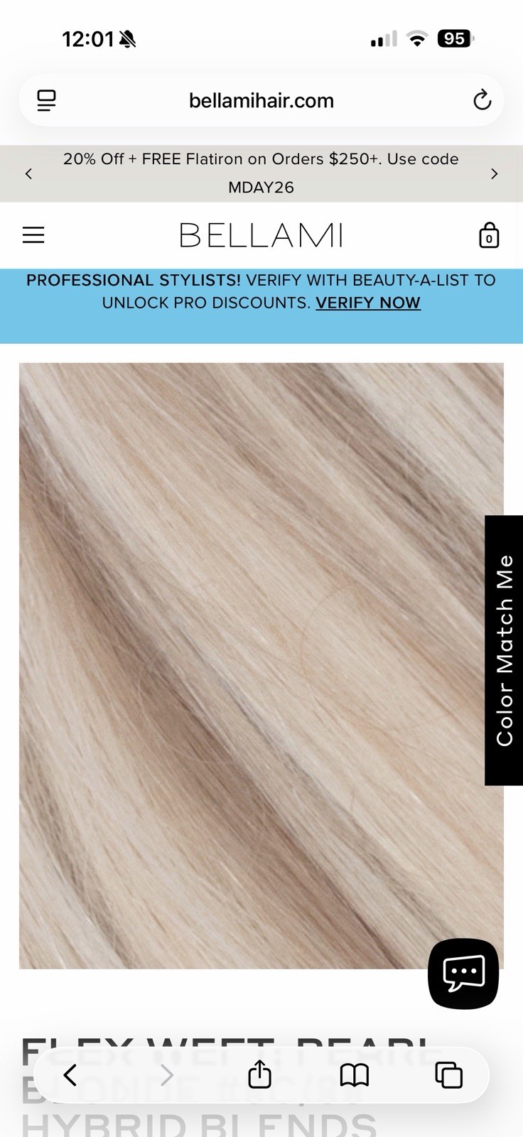 BELLAMI Flex Weft Hair Extension Pearl Blonde #8C/88 22in 160g Hybrid