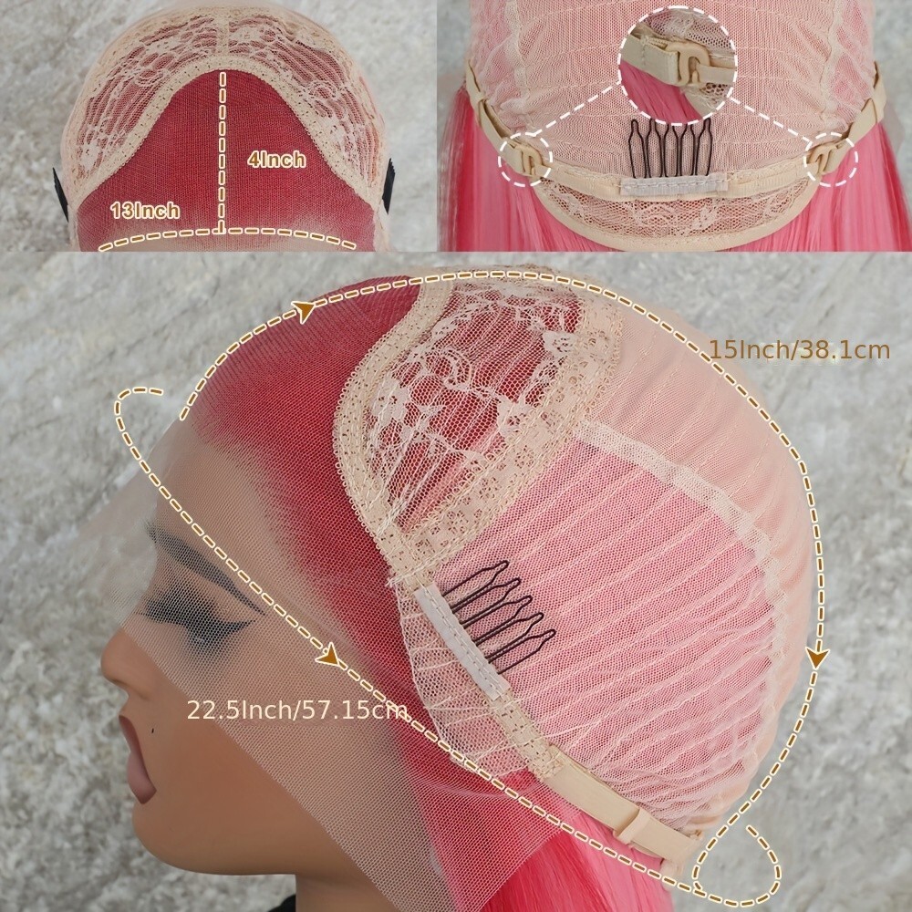 13×4 Ombre Pastel Pink Colored Synthetic Lace Front Wigs Free Part Pre Plucked