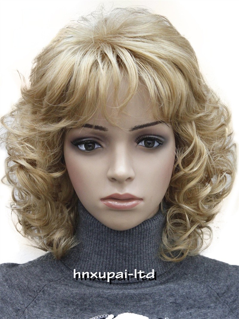 Short Loose Curls Curly Ash Brown Blonde Mix Synthetic Hair Wigs Women Soft