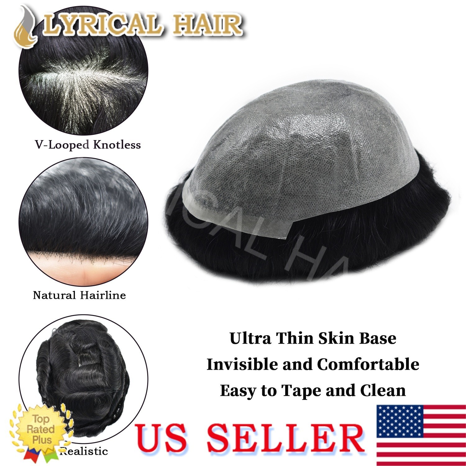 Invisible Ultra Thin Skin Mens Toupee Hair Replacement Poly Hairpiece PU System
