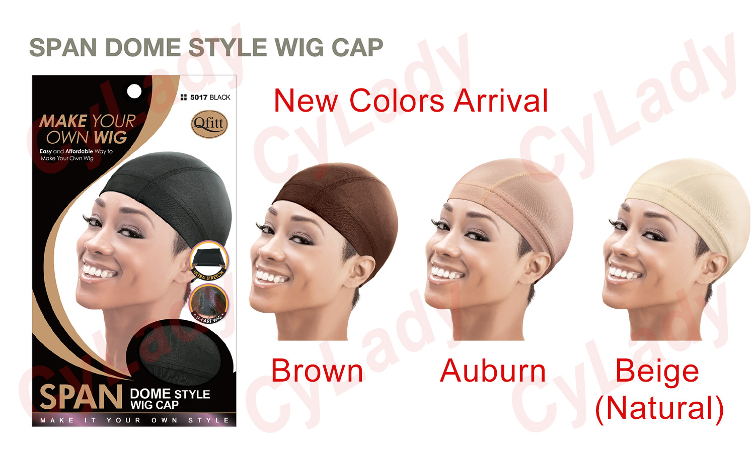 QFITT DOME STYLE SPAN WIG CAP(4PCS):Black, Beige, Brown, Auburn