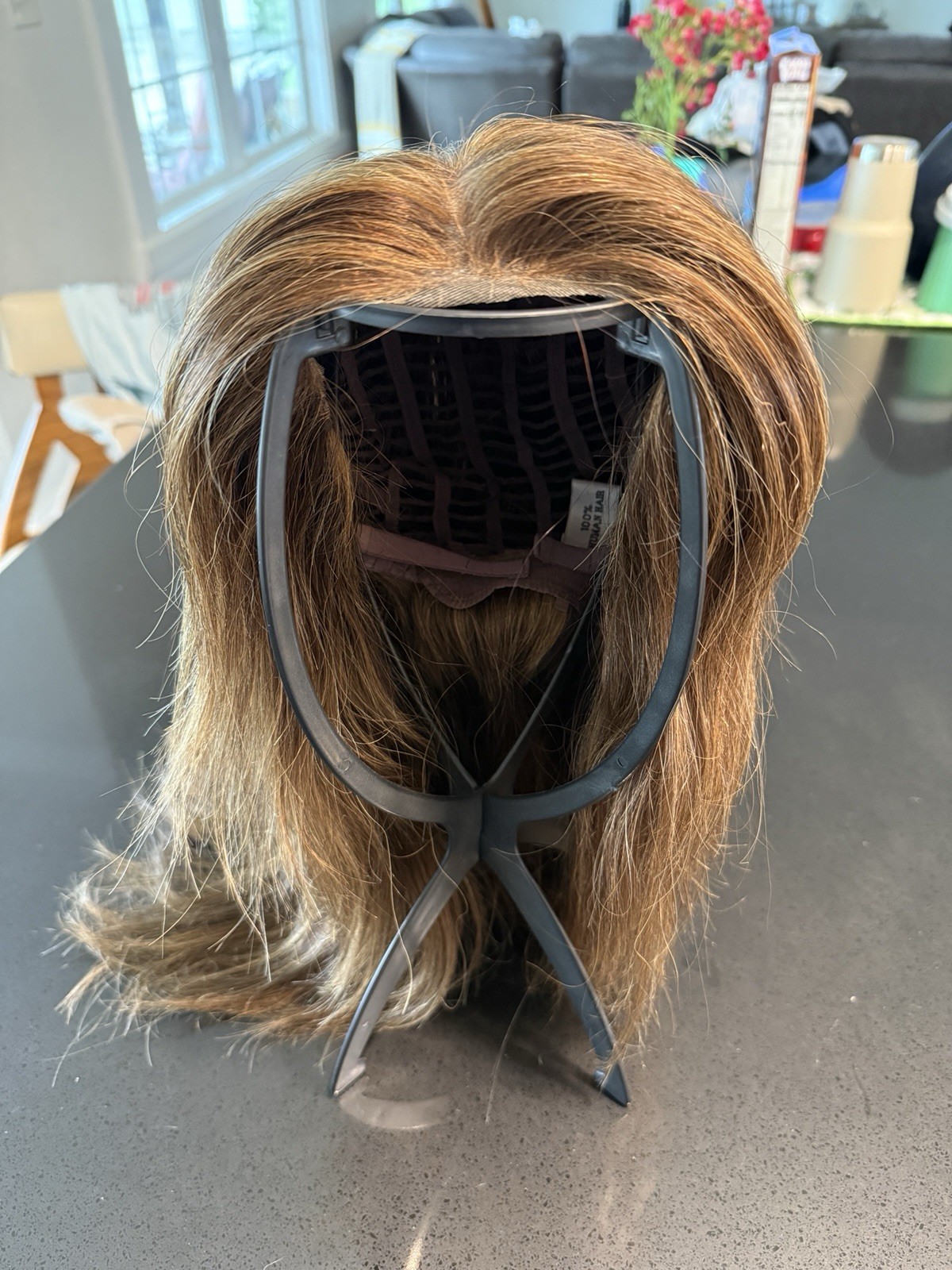 Human Hair Monofilament Wig, Auburn Brown, Layered, Long