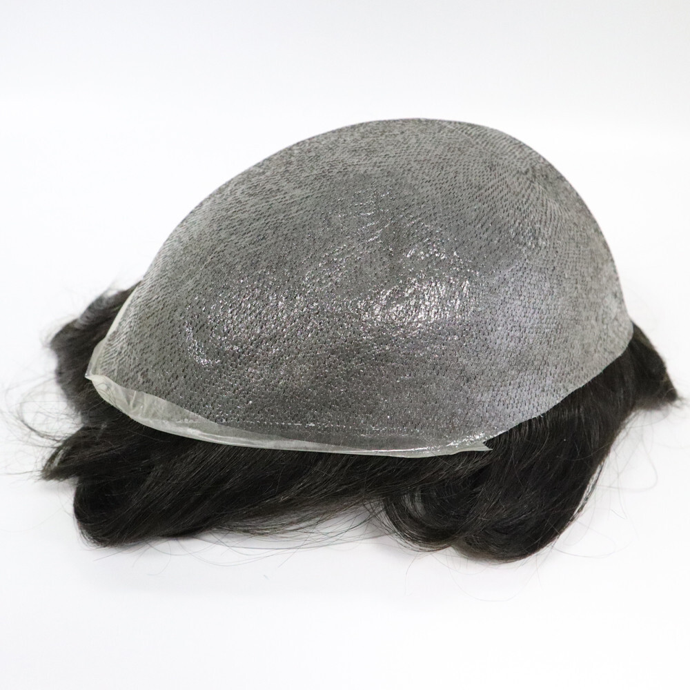 Natural Hair Replacement System 0.06mm Thin Skin V Toupee Gent Top Hair Piece#1B