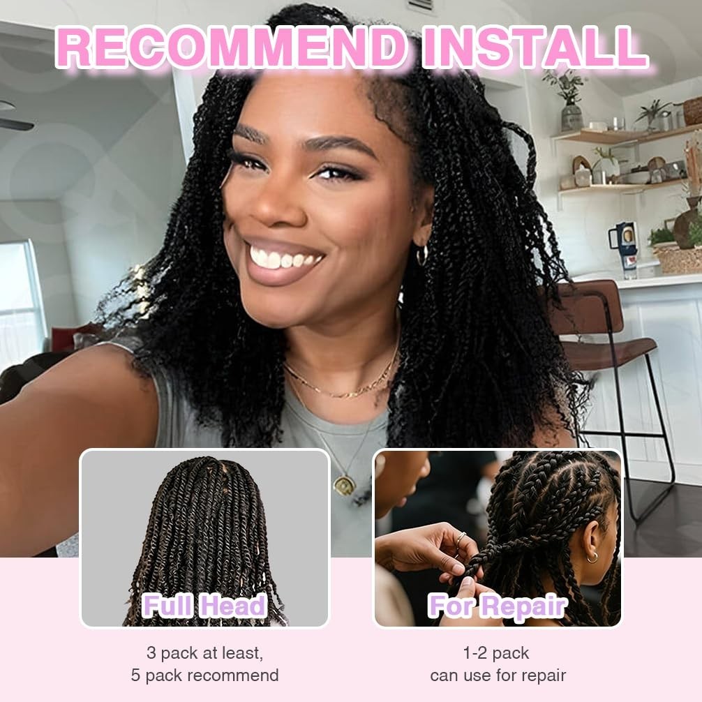 QVR Kinky Curly 3C Bulk Human Hair Spring Twist Extensions 22in Natural Black