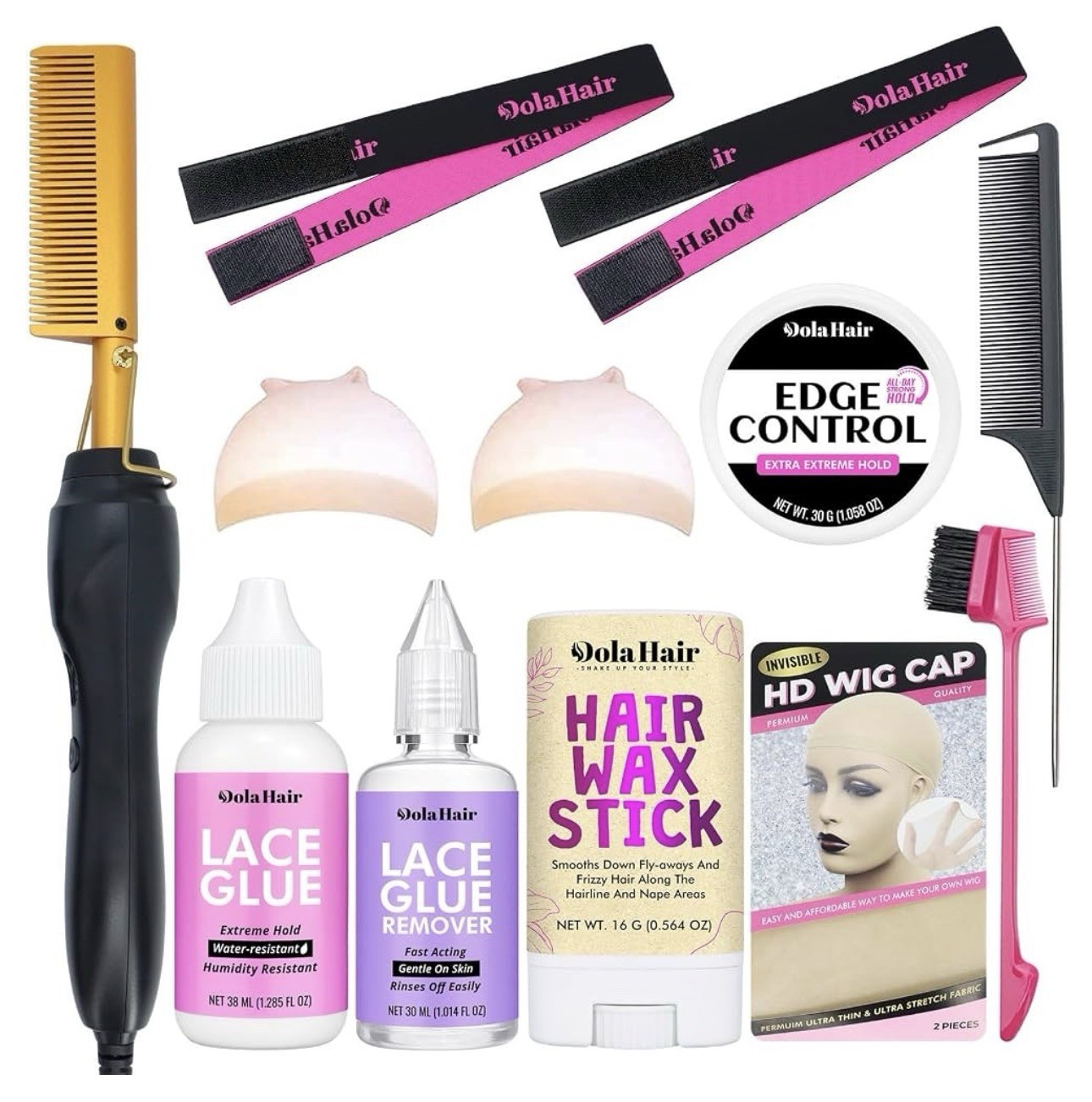 Wig hot comb press and Water-Resistant Lace Kit Glue/Remover DOLA HAIR