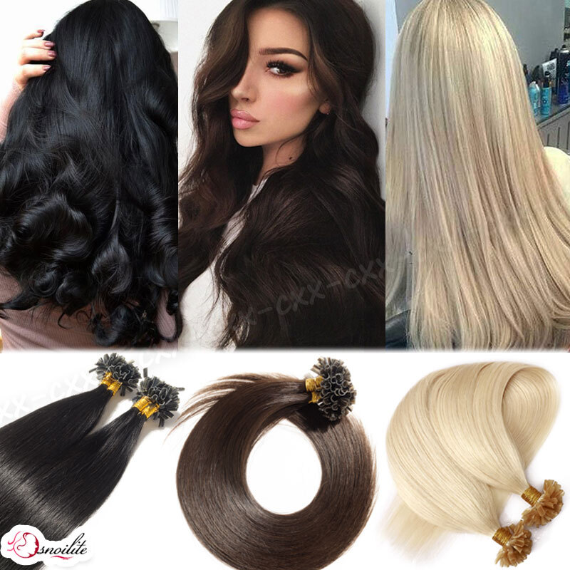 200 Pre Glue Bond U Nail Tip Straight Remy Human Hair Extensions Pre Bonded Glue
