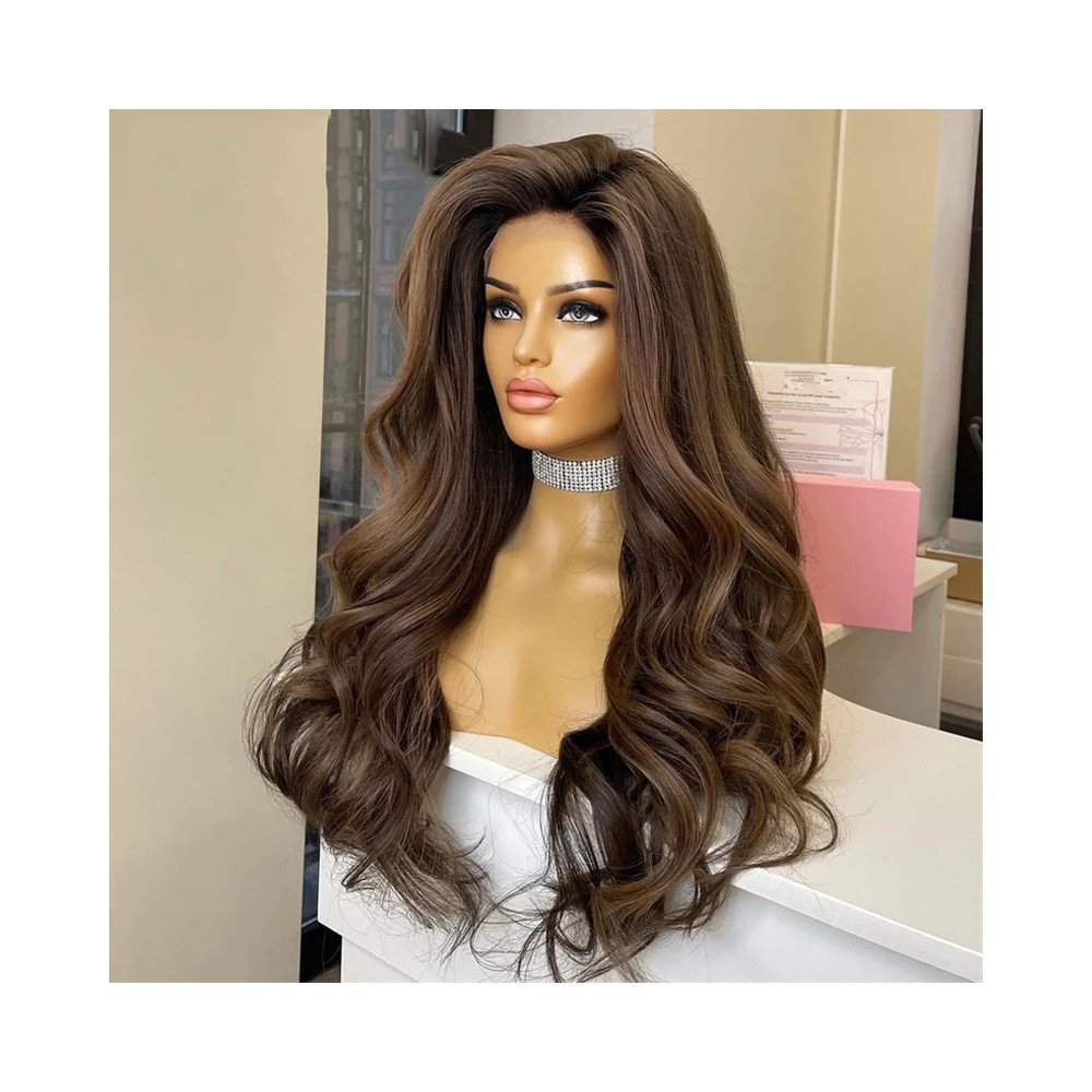 HD Lace Front Wig Long Wavy Ombre Brown Synthetic Hair Heat Resistant