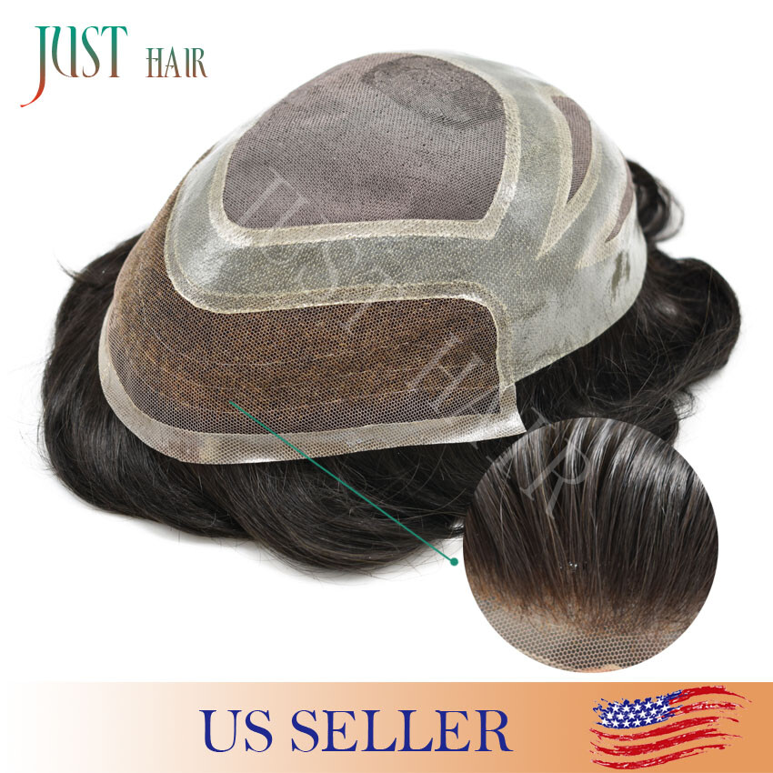 Mens Toupee Hair Replacement System Lace Front Mono Skin Human Hair Pieces US