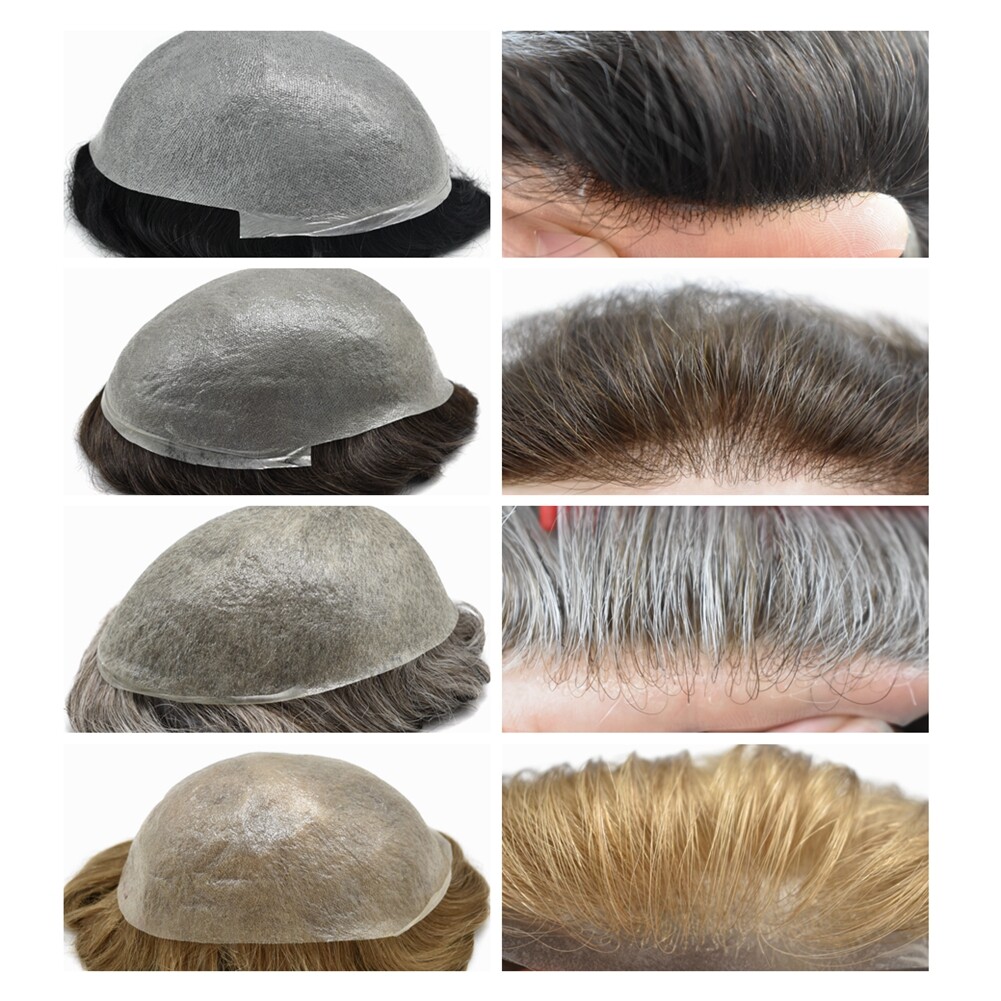 Mens Toupee Ultra Thin Skin Hair Replacement System Invisible V-Loop Hair PieceU