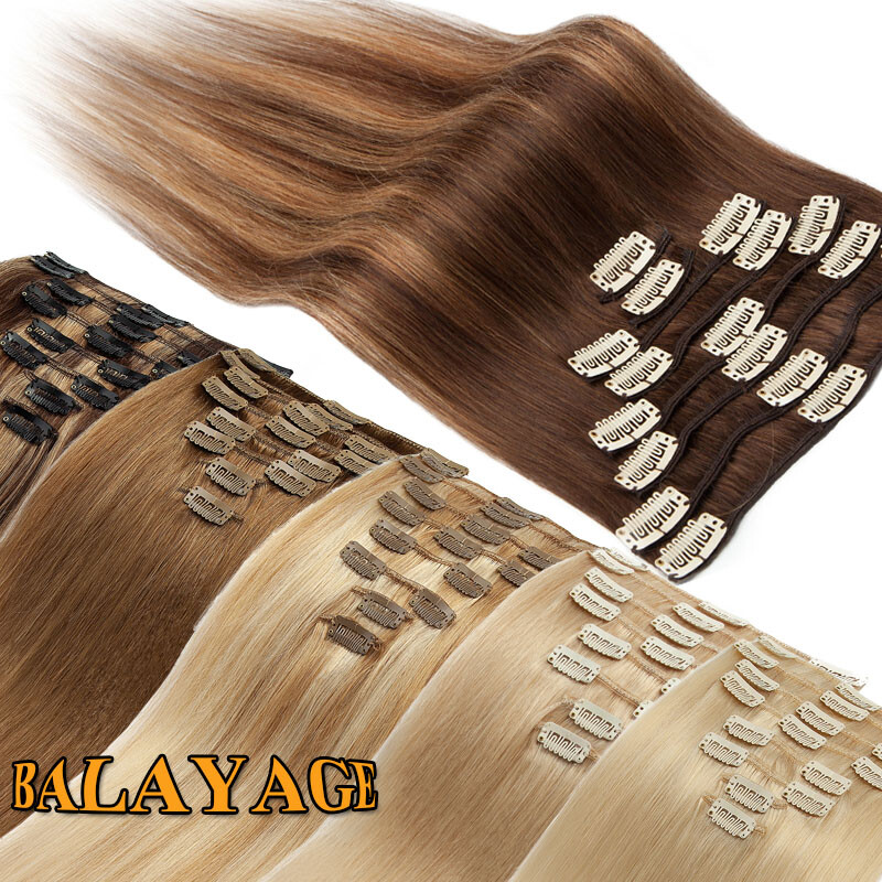 8PCS Clip In Hair Extensions 100% Real Soft Human Hair Weft Any Color 14″-24″ US