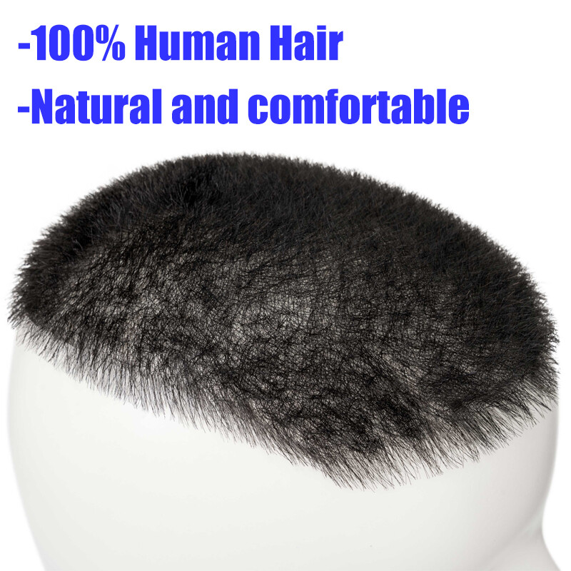 Mens Toupee Hairpiece PU Remy Hair System Replacement Buzz Cut Short Hair Wigs L