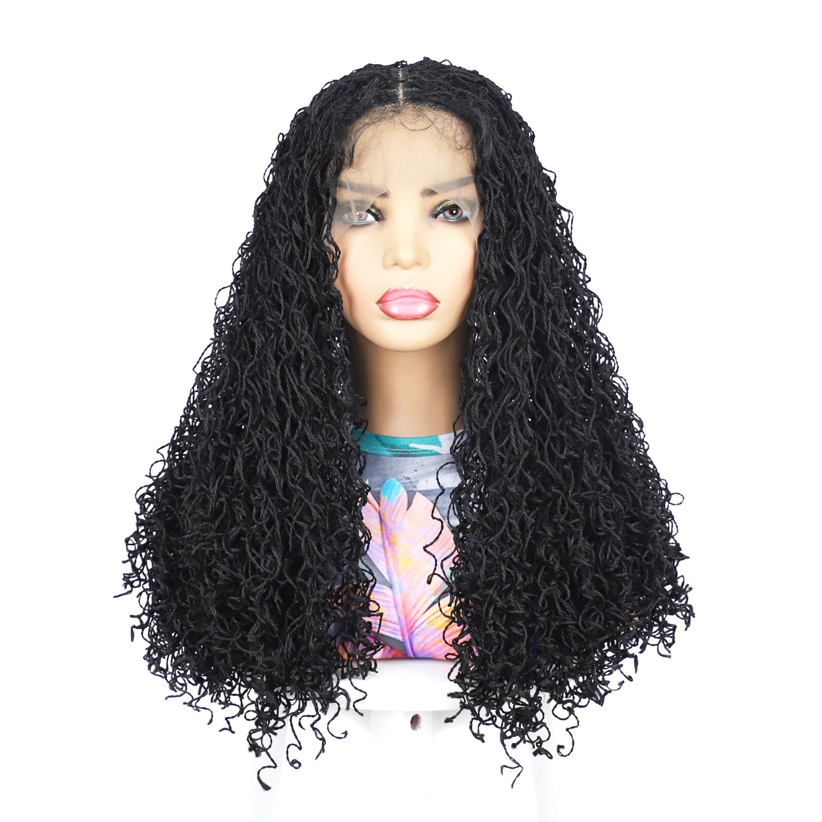18″ Curly Wavy Twist Braids Wig for Women 4×4 Lace Front Braided Wigs Synthetic