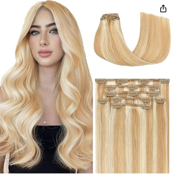 Honsoo 22in Hair Extensions Real Human Hair Clip Ins 70g 7pcs Honey Blonde To Bl