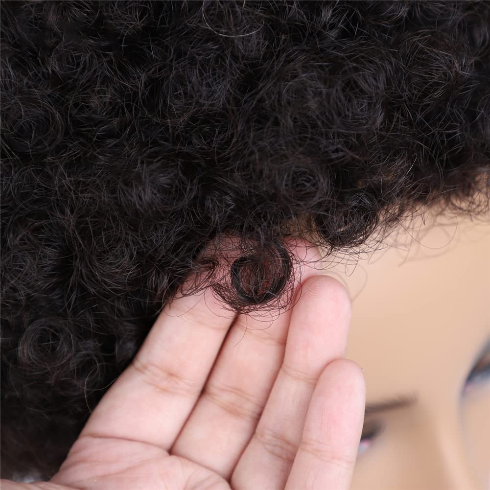 Afro Kinky Curly Human Hair Short Wigs for Women, Full Fluffy Machine Made Wig