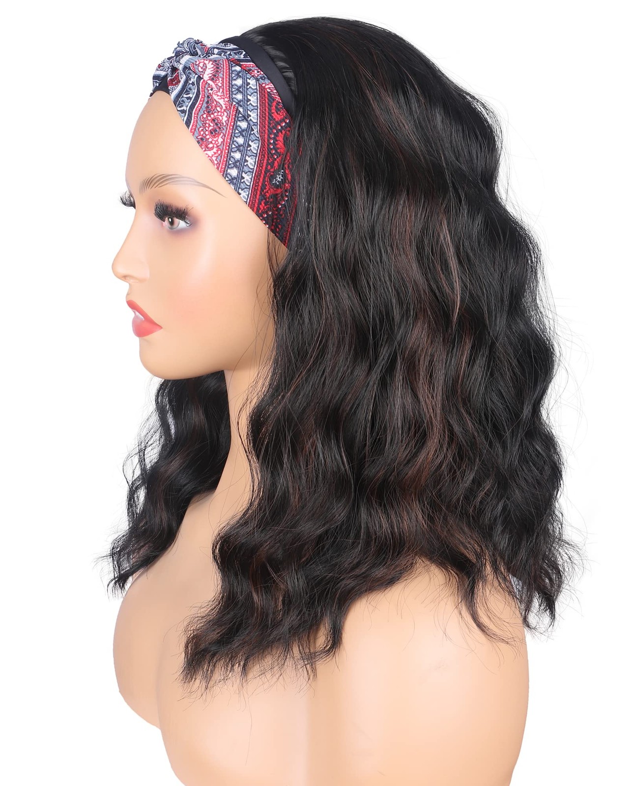 Black Headband Wigs With Brown Highlights For Black Synthetic Black Brown Wav…