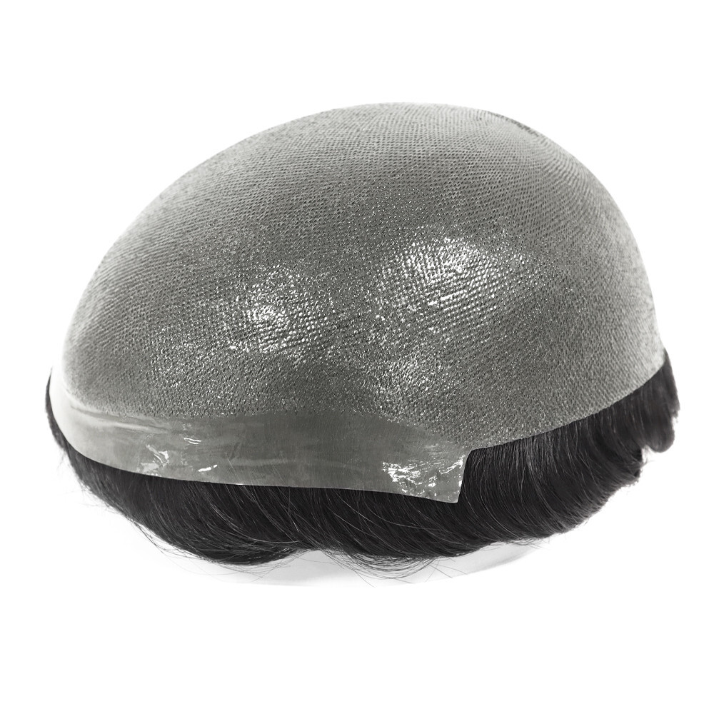 Mens Toupee Hair System Hairpiece 0.03 Thin Skin Human Hair Jet Black Mirage#1