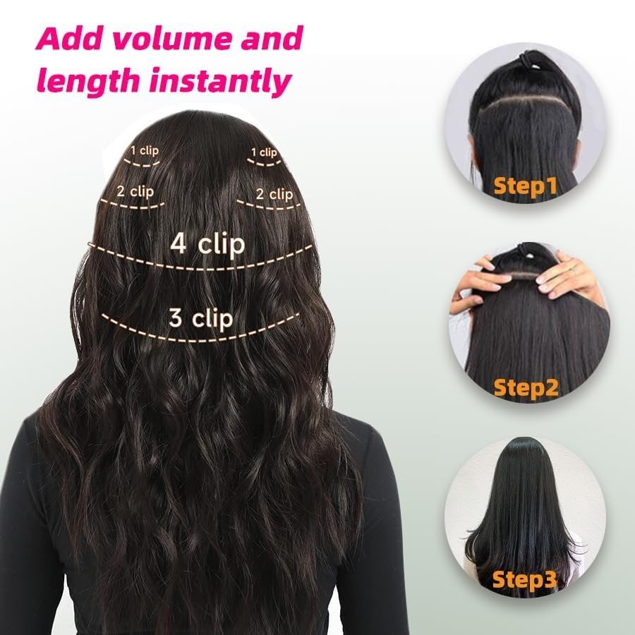 20″ 110g Clip-in Hair Extensions, Real Remy Human Hair, Soft & Natural Red, 7Pcs