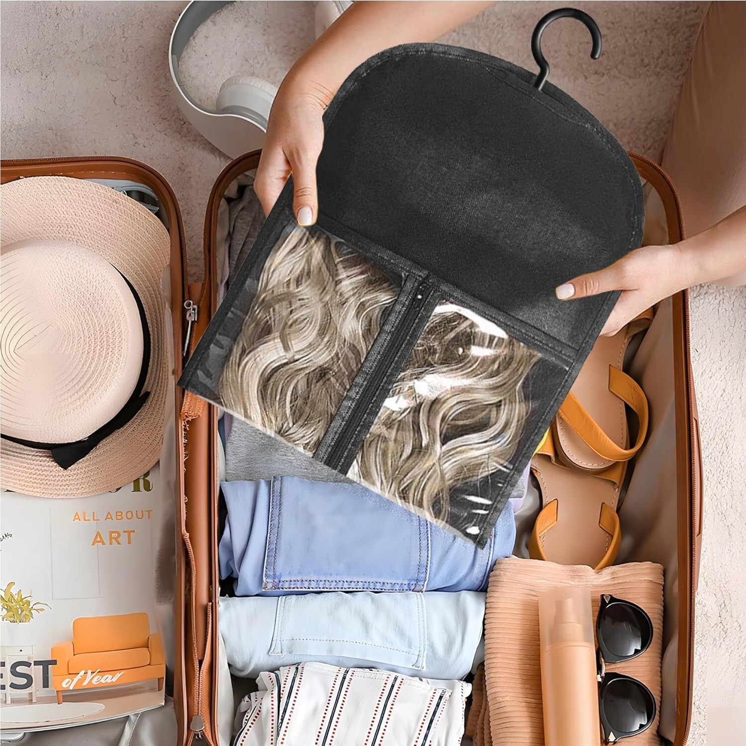 3PCS Black Wig Hook Hanger Hair Holder Storage Dust-proof Bags Non-Woven Fabric