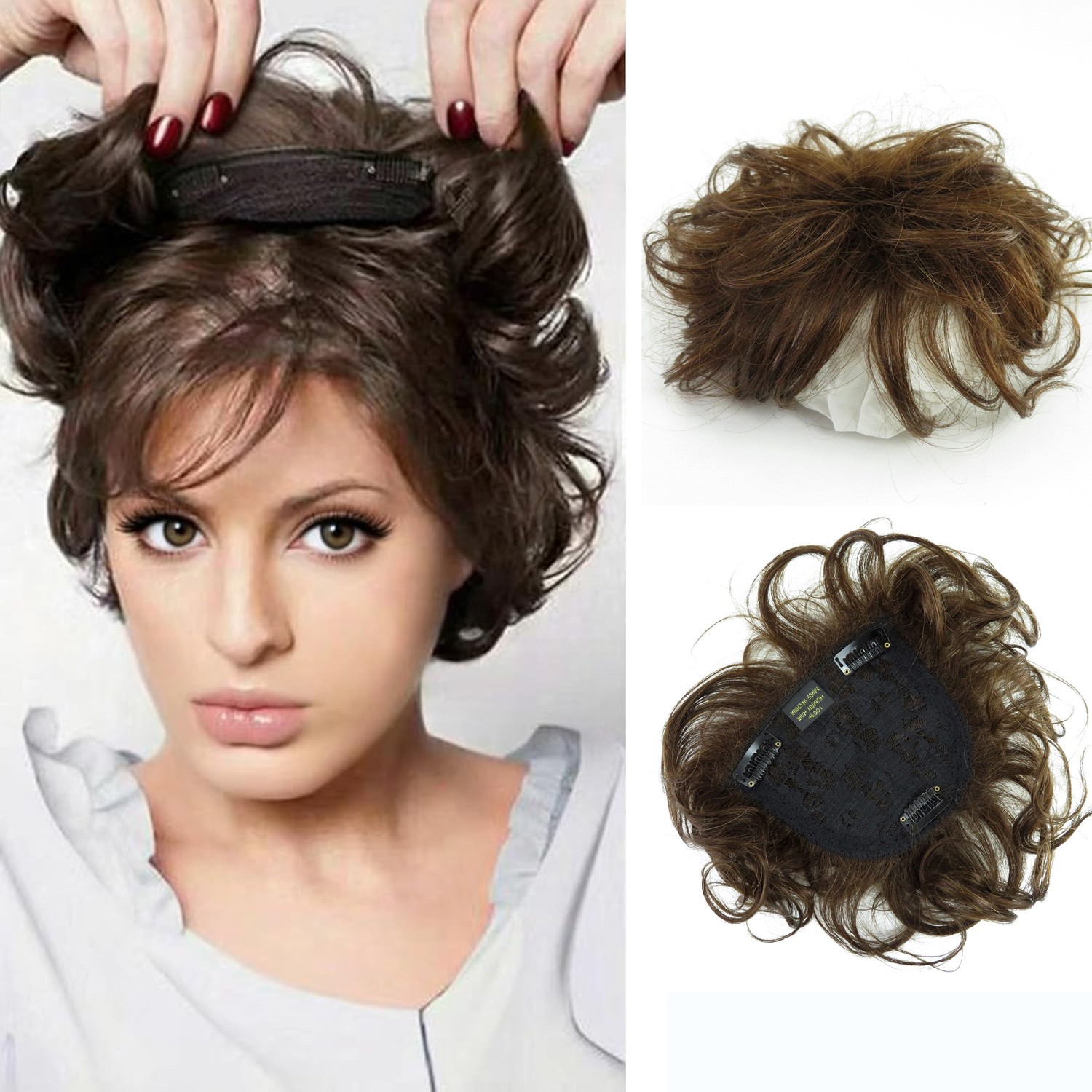 Short Curly Wavy Human Hair Topper Clip in Top Hairpiece Closure Replacement