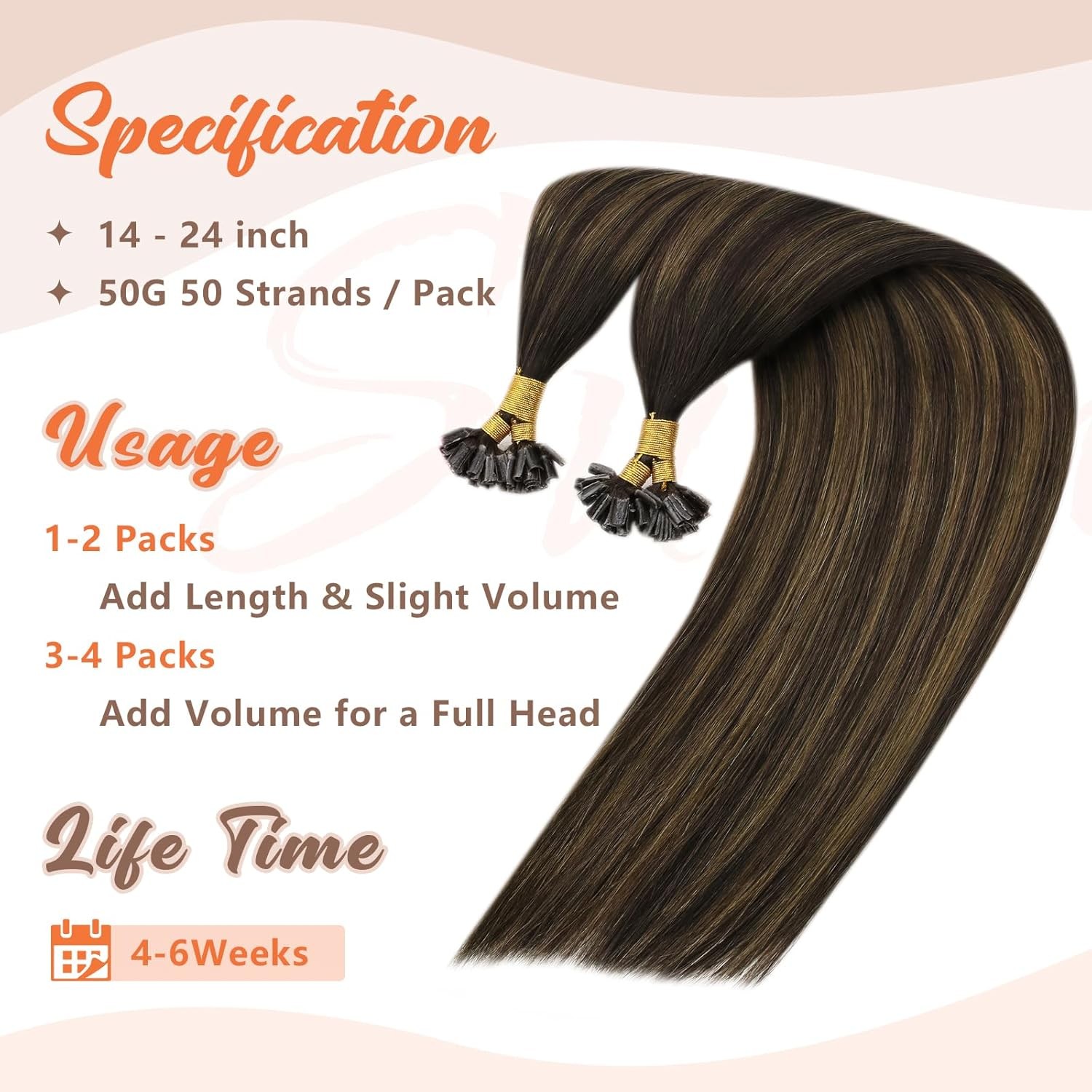 Sunny Hair U-TIP 20in Dark/Medium Brown Hair Extensions – UT_2-2-6_20_50G3