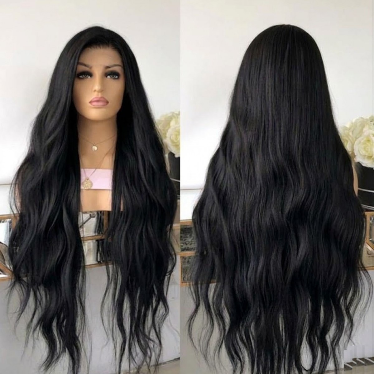 Black Glue Less Lace Front Wig Heat Resistant Hair Long Wavy Natural Women