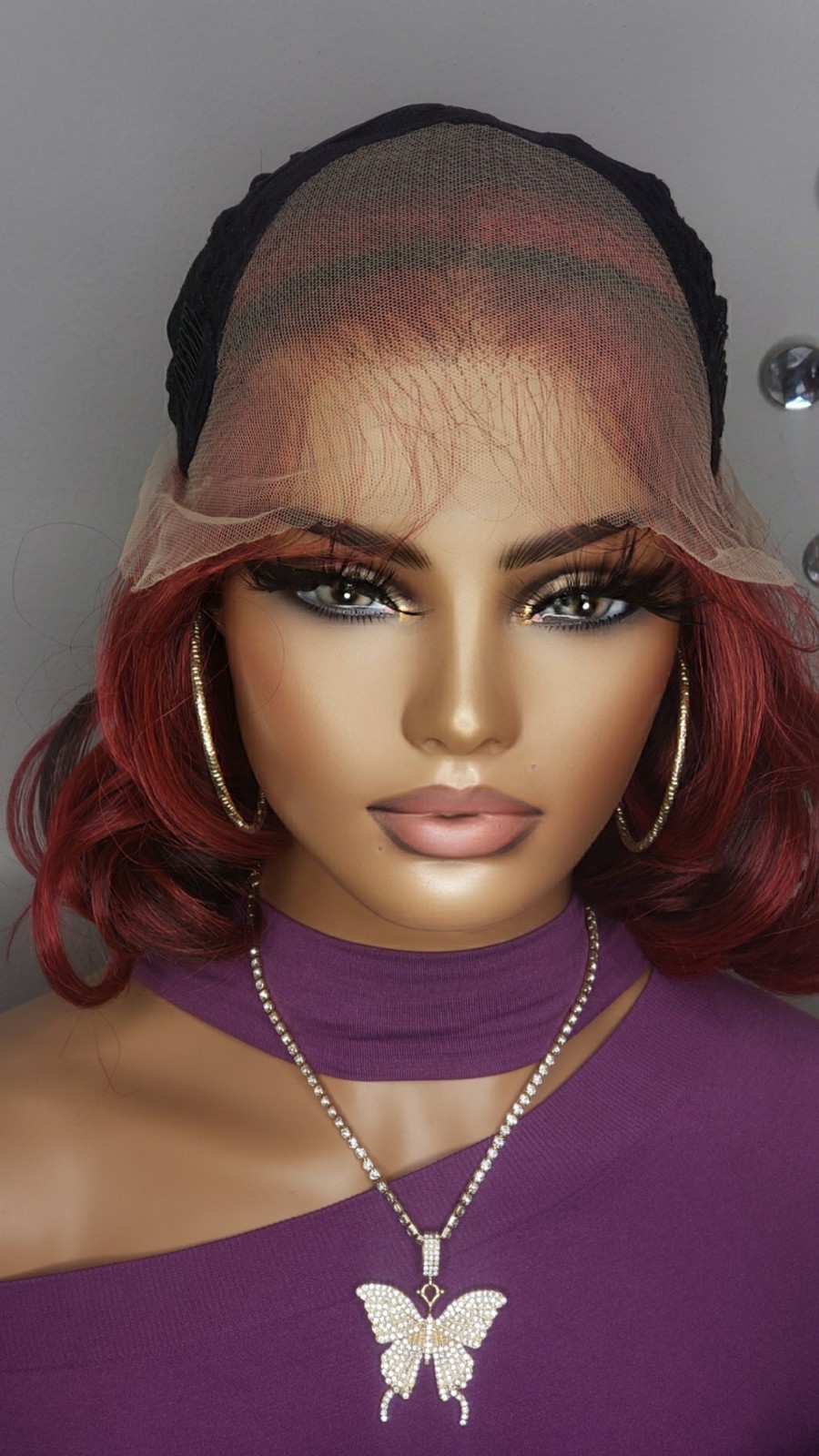 New 99J Red Wine Curly 13×4 Free-Part Lace Frontal Wig Womens Fashion Hair Wigs