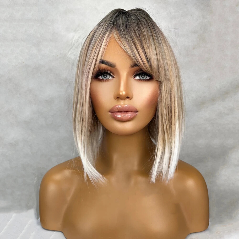 Short Ash Blonde to Platinum Ombre Bob Wig 13X4 Lace Front Remy Human Hair Wigs