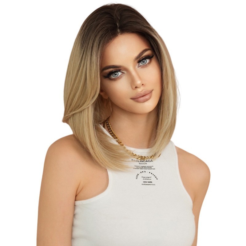 Ombre Blonde Bob Wigs for Women Girls Cosplay Party Daily Short Straight Bob Wig
