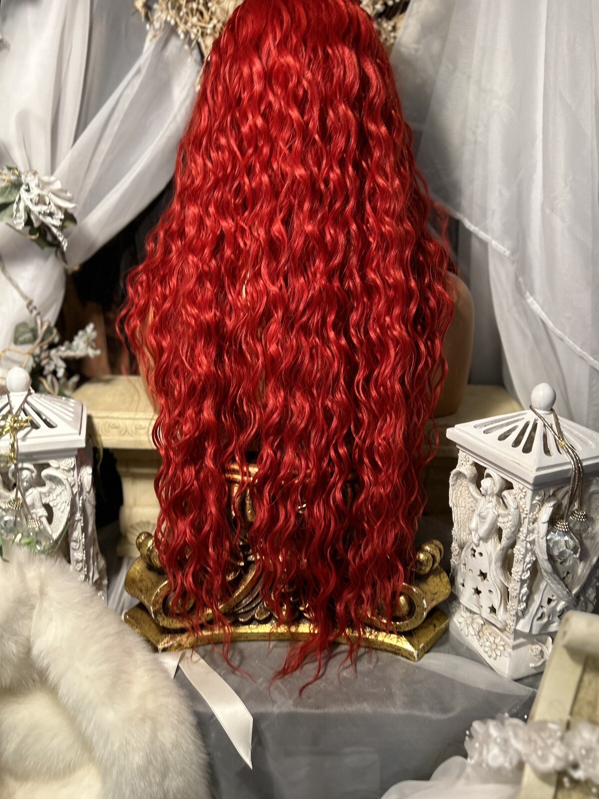 BOLD RED BEAUTY WITH 30”DEEP WAVES, HD LACE FRONT W/5” M. PART, BLEND HH WIG💋