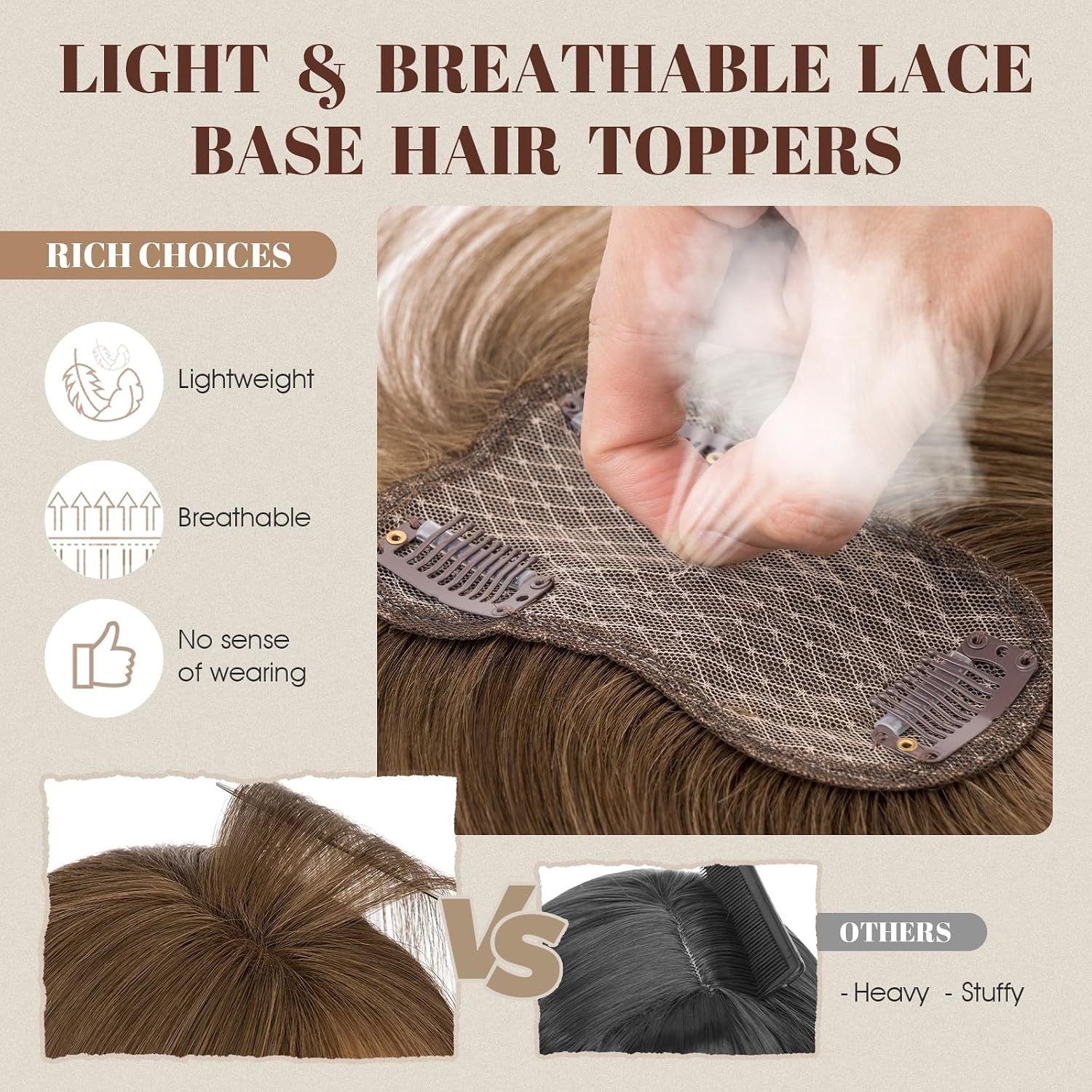 Hair Topper 100% Remy Human Hair, #4 Medium Brown, 10″ w/ Air Bangs FREE SHIP!