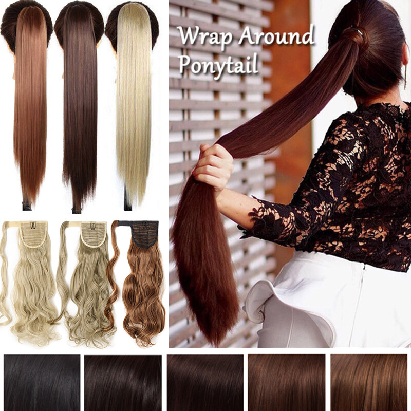 26″ 140g Clip in Wrap On Ponytail Hair Extensions Long Straight Thick As Human