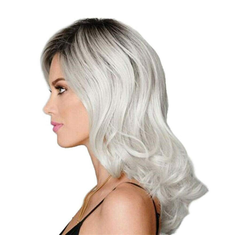 1 Piece of Ash Gray to Silver White Ombre Wavy Curly Blonde Shoulder Length Hair