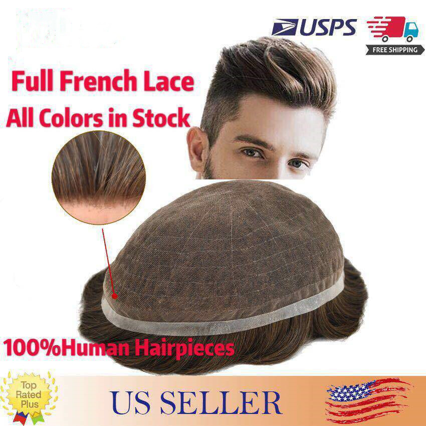 Full French Lace Hair Replacement System For Man Swiss Lace Men Toupee hairpiece