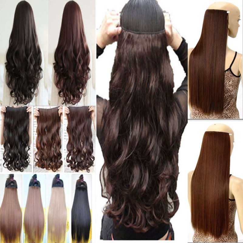 Real Thick AS Human Hair 1Piece Full Head Clip In Hair Extensions Straight Wavy