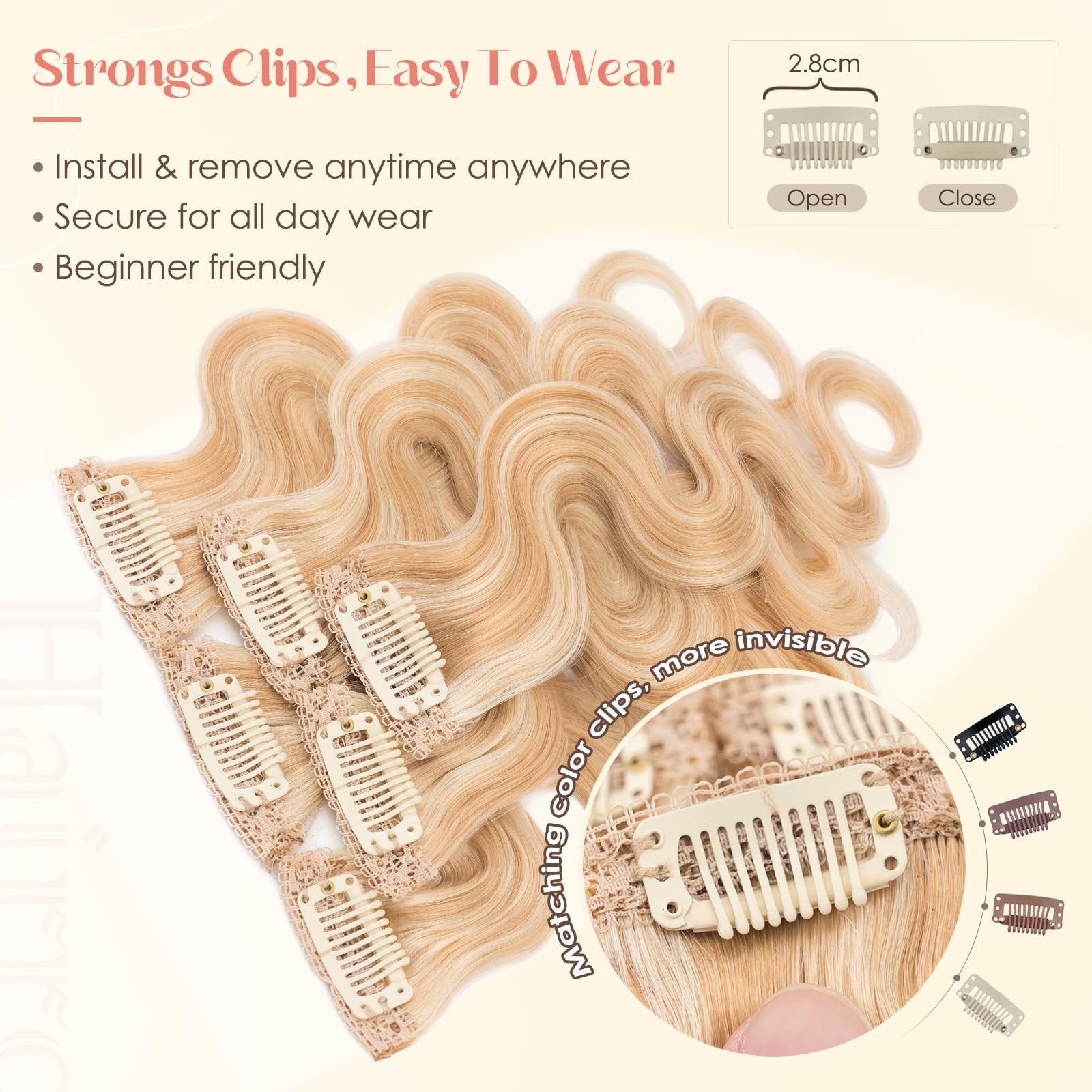 Hairro Body Wave Clip In Short Hair Extensions Real Human Hair 6Pcs Clip Ins