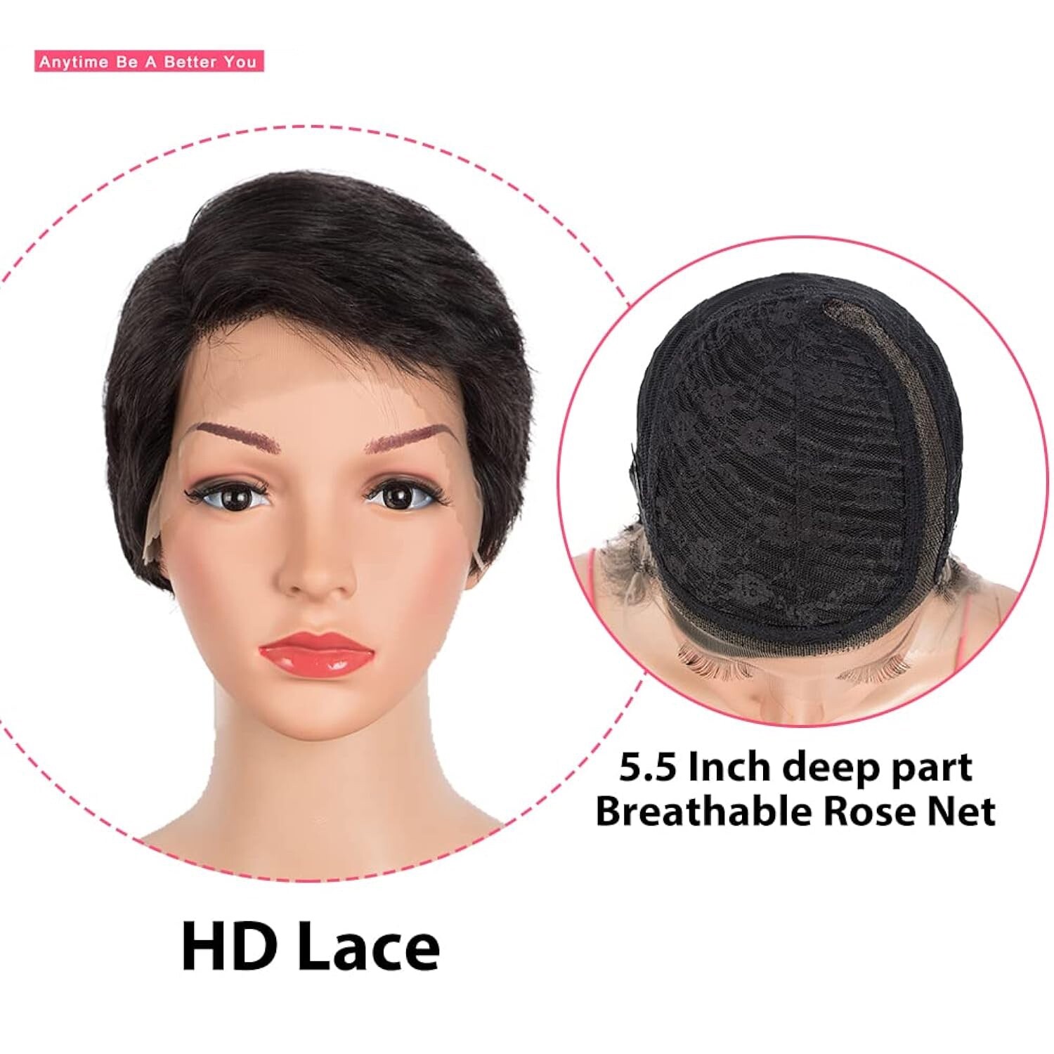 Short Pixie Lace Front Wig, Side Part, HD Lace, Pre-Plucked, Natural Color