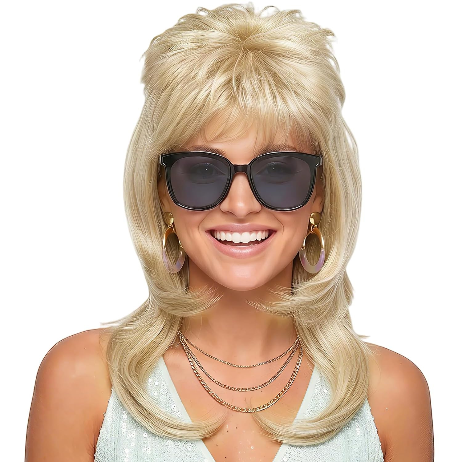 Blonde 80S Mullet Wigs for Women Men, Funny Party Cosplay Wig Layered