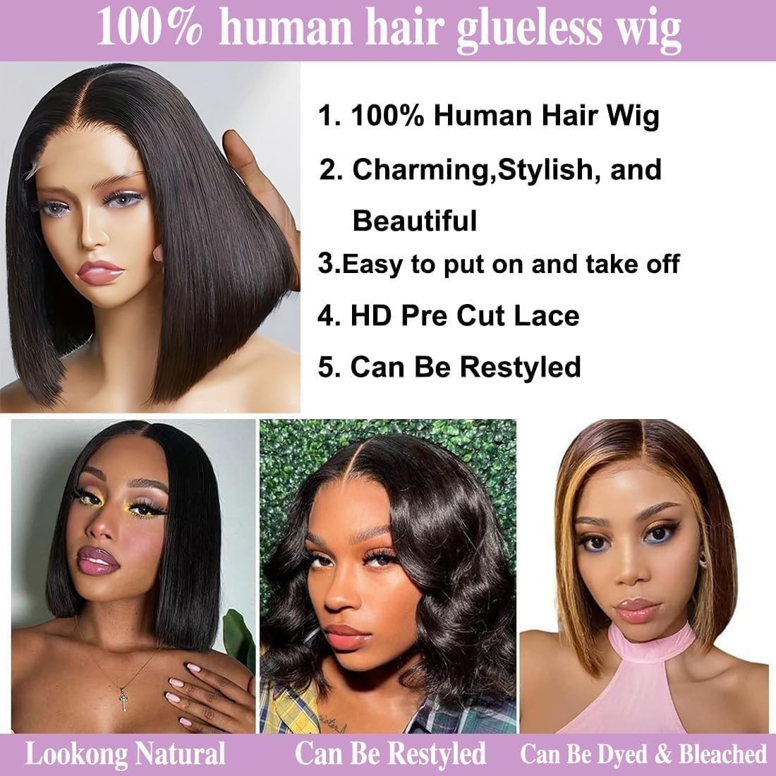 4×4 Bob Wig Human Hair Glueless Wig Human Hair Pre Plucked Pre Cut Lace Straight