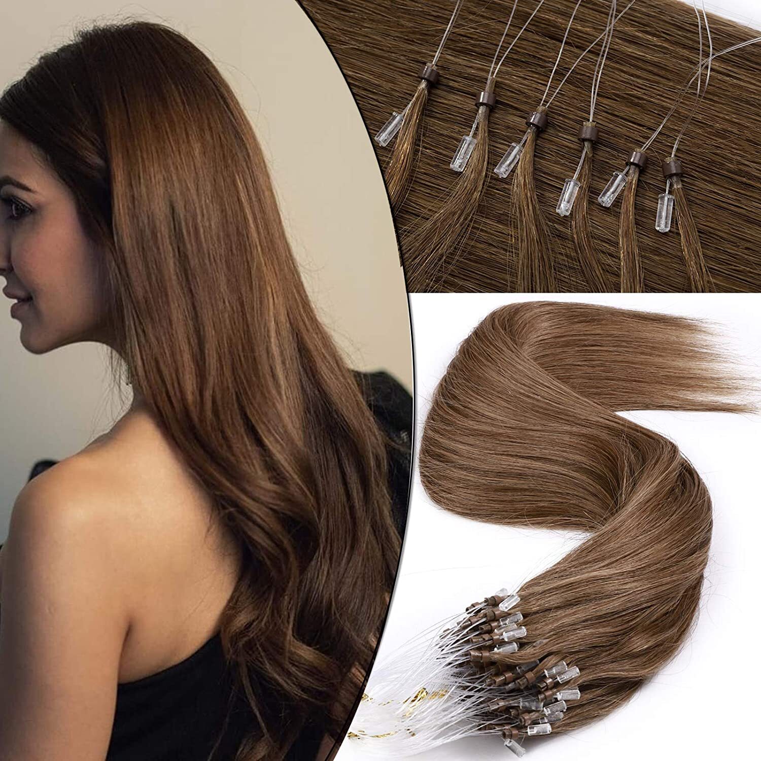 Micro Link Loop Tip Human Hair Extensions Micro Bead Remy Straight European Hair