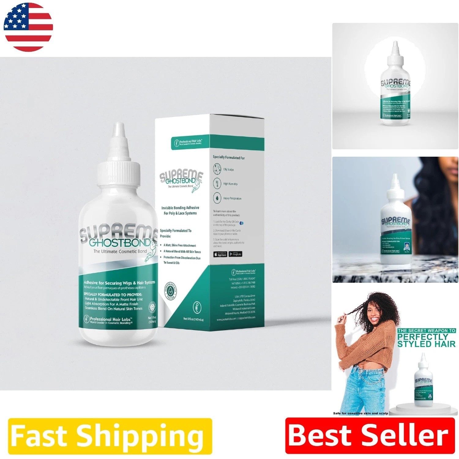 GHOSTBOND Supreme Wig Glue 5oz: No Shine, Invisible Lace Adhesive, Strong Hol…